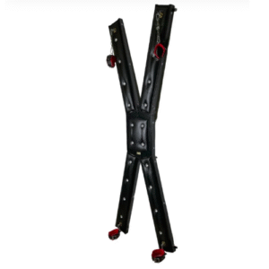 Elegant Jewel Accent St Andrews Cross Wall Mount Black PU Leather Bondage Accessory With Wrist and Ankle Cuffs