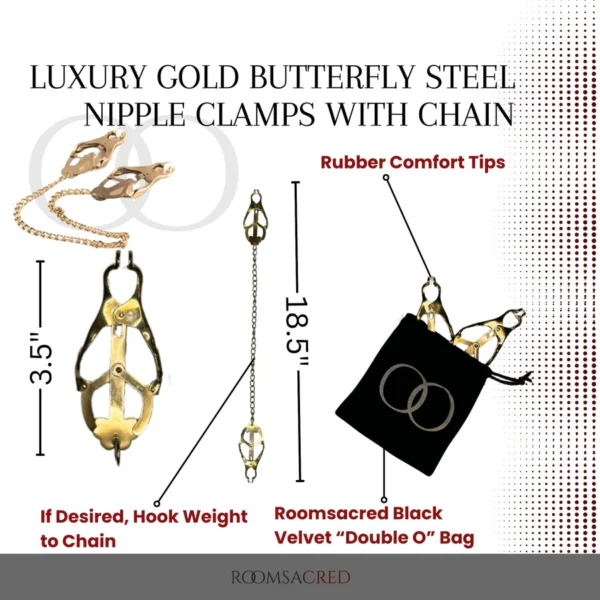 Luxury Gold Butterfly-Shaped Nipple Clamps with Chain - Image 2